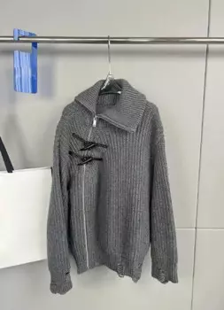 2024 Женская одежда Высококачественный шерстяной свитер с наклонными роговицами No 11