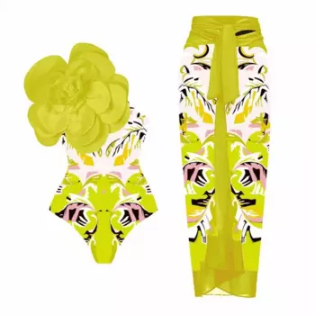 2024 Женский Цельный купальник с большим цветочным принтом женский купальник