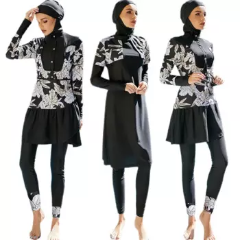 2024 женский исламский мусульманский купальник, одежда, арабский купальник, Женский хиджаб Burkinis, 3 шт., Мусульманский купальник с длинным рукавом Burkinis