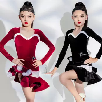 2024 женское платье с длинным рукавом для танцев, Детские профессиональные танцевальные платья, танцевальная одежда для девочек SL9141