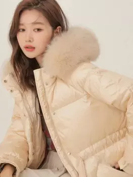 2024, зимние женские пуховики, ультралегкое теплое пальто, женская куртка с поясом, парка с капюшоном, пальто с большим меховым воротником