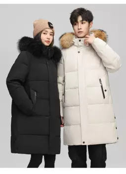 2024 зимняя брендовая хлопковая куртка, простая модная пуховая куртка с меховым воротником, уличная однотонная универсальная длинная ветрозащитная куртка с капюшоном