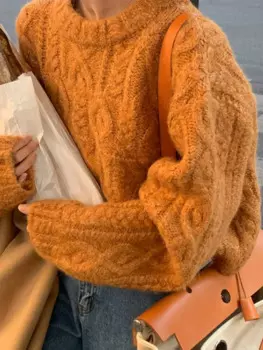 2024, зимняя мода, новый женский теплый элитный роскошный дизайн, кашемировая вязаная толстовка с капюшоном, свитер с круглым вырезом в стиле ретро, джемпер с длинными рукавами