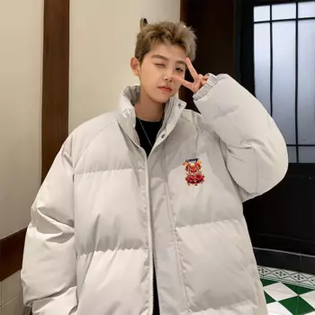 2024, зимняя мужская стеганая хлопковая куртка, пальто, свободная верхняя одежда, теплая стеганая парка, универсальная свободная базовая парка большого размера, мужская куртка