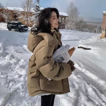 2024 зимняя пуховая куртка цвета хаки из хлопка, женские парки с капюшоном, стеганое пальто, плотная теплая свободная пуховая куртка с вышивкой Love, женская зимняя верхняя одежда