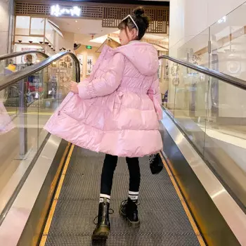 2024 Зимняя школьная длинная хлопковая куртка для девочек-подростков, блестящие толстые парки с капюшоном для девочек-подростков, теплые зимние куртки для девочек