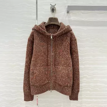 2024AW Элитный бренд, кашемировая куртка премиум-класса с капюшоном, женский тяжелый трикотаж, винтажный зимний твидовый джемпер, женская куртка для женщин