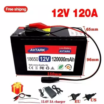 2024NEW 12V 120Ah 18650 lithium battery for Solar Panels 30A built-in high current BMS electric vehicle battery +12.6V charger
