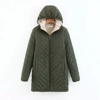 2024Осенне-зимняя новая теплая хлопковая куртка из флиса ягненка с капюшоном и длинными рукавами, хлопковая куртка, размер пальто, женское средней длины в клетку