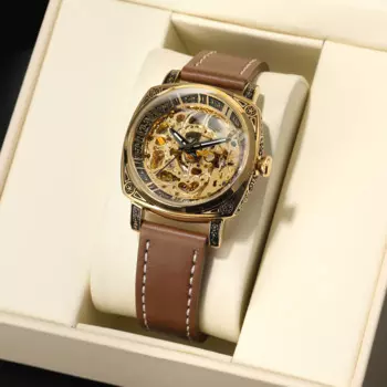 2024SKROX модные золотые женские стальные скелетоны автоматические механические Роскошные наручные часы женские водонепроницаемые кожаные Relogio Feminino