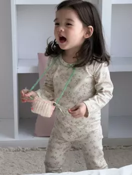 2025 Autumn New Baby Pajamas Set Children Home Wear Cotton Infant Girl Cute Bow Floral 2pcs Suit Kids Girls Long Sleeve Outfits