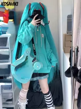 2025 Cartoon Embroider Hoodies Women Y2k Aesthetic Vintage Grunge Tops Loose Casual Zip Up Sweatshirt Harajuku Streetwear