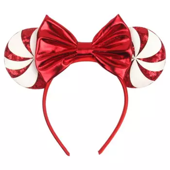 2025 Disney Christmas Peppermint Candy Mouse Ears Headband For Girls Sequins Bow Festivall Party Hairband DIY Hair Accessories
