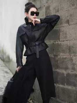 2025 ранняя весна, новая универсальная кожаная куртка с тонкой талией, женская кожаная куртка