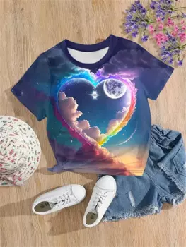 2025 Индивидуальная повседневная одежда для девочек, модные повседневные футболки, футболки с 3d принтом Love для девочек, летняя футболка с короткими рукавами
