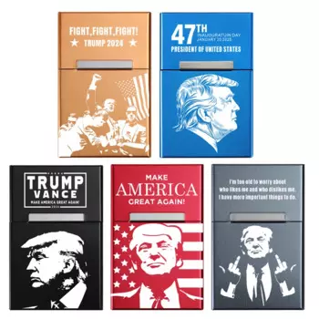 2025 MAGA US President Donald J Trump Souvenir Collectibles Fun Smoking Gift Metal Aluminum Alloy Flip Cigarette Case Box Laser