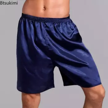 2025 Men's Satin Silk Five-point Shorts Loose Pajamas Classic Solid Shorts Beach Pants Fashion Homewear Sleepwear Shorts for Men