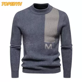 2025 мужской трендовый свитер, облегающий повседневный вязаный пуловер с воротником, топы, мужская одежда