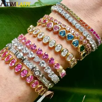 2025 New Fashion Gold Color Colorful Rainbow Bracelet 5A Cubic Zirconia CZ Enamel Geometric Tennis Chain Bangle Women Jewelry