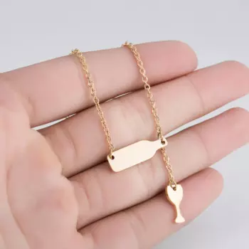 2025 New fashion simple stainless steel wine bottle long chain necklace women's pendant Valentine’s Day Jewelry gifts