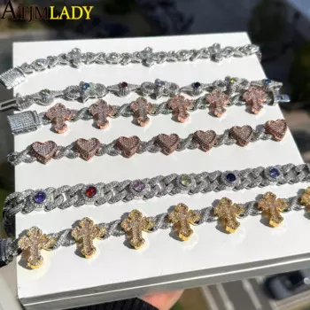 2025 New Hip Hop Cuban Link Chain Bracelet Sparking Cubic Zirconia Prong Iced Out Big Heavy Bling CZ Bangle Jewelry Men Women