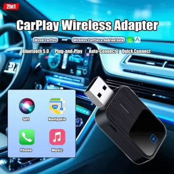 2025 New Mini Wireless CarPlay & Android Auto 2in1 Dongle for Factory Wired Cars Auto-Reconnect Seamless Bluetooth Sync No Lag
