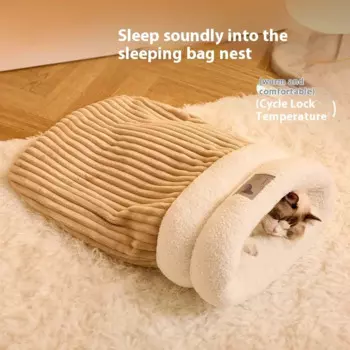 2025 Newest Cat Sleeping Bag Cats Dogs Warming Pad Soft Plush Winter Warm Cozy Beds Accessories for Cats Puppy Pet Supplies