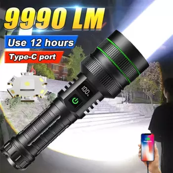 2025 Newest Most Powerful LED Flashlight 80 Watts USB Rechargeable Torch Light High Power Flashlight Tactical Lantern Hand Lamps