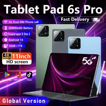 2025 НОВАЯ глобальная версия, оригинальный планшет Pad 6S Pro, 16 ГБ + 1 ТБ, 11 дюймов, Android 14 Snapdragon 8gen2 5G, Dual SIM HD 4K, Wi-Fi, GPS-планшет