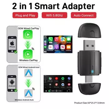 2025 Новый беспроводной мини-адаптер Carplay 2 в 1, Plug and Play, беспроводной Android Auto Smart Box, автоматическое подключение для Volvo Benz Audi