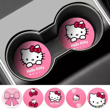 2025 Sanrio My Melody Kuromi Kitty Car Coaster Pink Bow Tie Water Cup Bottle Holder Anti-Slip Pad Mat Car Accessories Girls Gift
