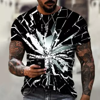 2025 Streetwear 3D Printing Abstract Creativity Shattered Loose Breathable Short Sleeve Customized Casual T-shirt for men