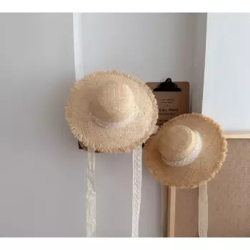 2025 Summer Mother Kids Straw Hat New Kids Travel Beach Sun Hat Children's Big Brim Sun Protection Bucket Hat Panama Caps