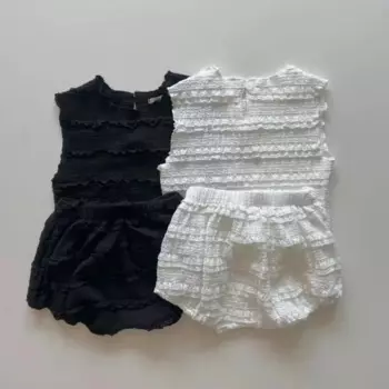 2025 Summer New Baby Sleeveless Clothes Set Boy Girl Infant Layered Waves Vest + Shorts 2pcs Suit Toddler Solid Loose Outfits