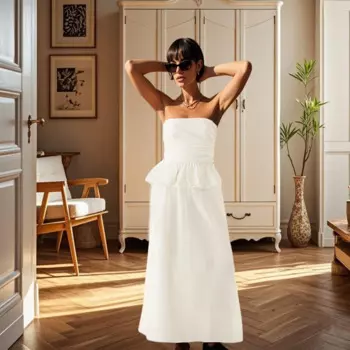 2025 Taop&Za2025 Spring New strapless Top One Piece Collar Wave Edge High Waist Hundred Fold Mid length Half Skirt Set