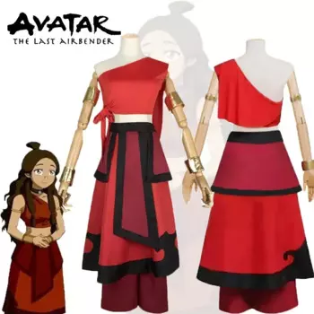 2025 The Last Airbender Katara Cosplay Costume Red Dresses Uniform Set Halloween Carnival Clothes Suits for Women Grils