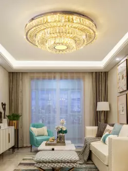 2025 Trendy K9 Crystal Stainless Steel Round Rectangular Chrome Gold Lamparas De Techo Chandelier Ceiling Lamp For Living Room