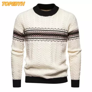 2025 Высококачественный мужской трендовый свитер, облегающий повседневный вязаный пуловер с воротником, топы, мужская одежда