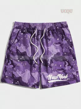 2025 Women American camouflagNEW YORK Printing Short Pants Hawaiian Beach Shortslady Seaside Beach Casual Shorts Women Clothing