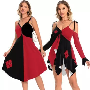 2025 Women's Dresses Cosplay Movie Clown Costume Sleeveless Dress Halloween Carnival Party Harley Quinn Sexy Fancy Dress
