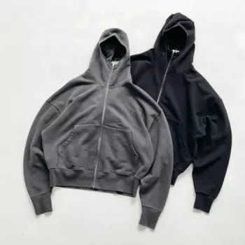 2025ss Мужская толстовка с капюшоном Дизайнерская стираная черная серая плотная хлопковая мужская куртка больших размеров на молнии Dongguan ss Реальные фотографии