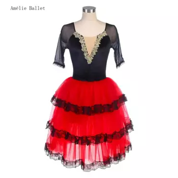 20503 Романтическая балетная пачка средней длины с сетчатыми рукавами, испанский танцевальный костюм для девочек и женщин, балетный костюм-пачка
