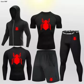 2099 Der-Man комплекты для бега, компрессионный мужской спортивный костюм, спортивная одежда для тренажерного зала и фитнеса, тренировочное нижнее белье для бега, комплект для тренировок, рашгард