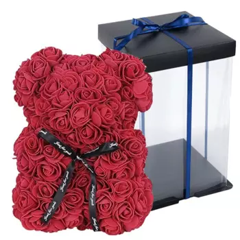 20/28cm Transparent Cake Box Artificial Flowers Rose Bear Packaging Boxes For Wedding Home Decoration Birthday Valentines Gifts
