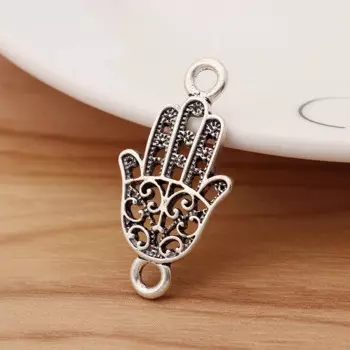 20 Pieces Tibetan Silver Hollow Open Hamsa Hand Connector Charms for DIY Bracelet Jewellery Making Findings Accessories 32x17mm