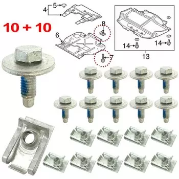 20 шт./10 компл. для Opel Vauxhall Vivaro Renault Trafic Fiat Talento Nissan Primastar, крышка двигателя, зажимы для поддона, болт, U-образная гайка, винты