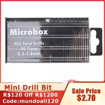 20 шт./компл. прецизионные спиральные сверла Microbox из быстрорежущей стали для рукоделия хобби 0,3-1,6 мм для изделий из древесного пластика, сверление печатных плат