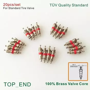 20 шт./компл., стандартный сердечник клапана, бескамерный клапан для пассажирских автомобилей, латунный сердечник клапана для шин, стандарт качестваTUV