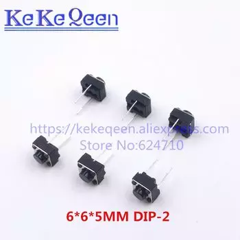 20 шт./лот, 6x6x5 мм, 2-контактный 6х6х5 такт, микропереключатель, сенсорная кнопка, кнопка самосброса, 6*6*5 мм, кнопка DIP-2