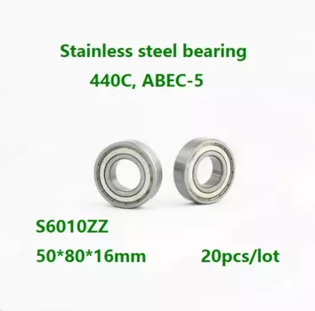 20 шт./лот S6010ZZ 50*80*16 мм ABEC-5 подшипник из нержавеющей стали с двойным металлическим экранированным покрытием глубокий шаровой подшипник 440C